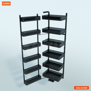 Tủ đồ khô 6 tầng, rổ nhôm vách kính (kính tối màu), cánh mở GSD645