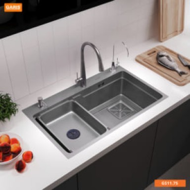 Chậu rửa inox 1 hố to tích hợp hố phụ rời GST1175