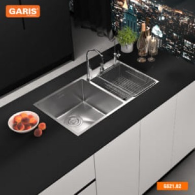 Bồn rửa chén inox 2 hố lệch thoát tròn GST2182