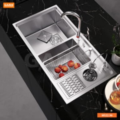 Chậu rửa bát 2 hố lệch có máy rửa cốc, chén MS22.96