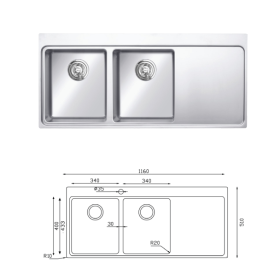 Chậu rửa bát Beta 1160 - Miro 1160